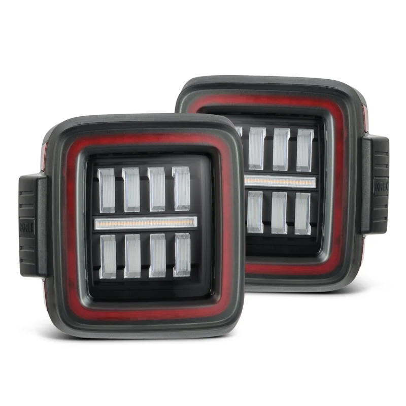 FITS 18-24 Jeep Wrangler JL NOVA-Series Prismatic LED Tail Lights Black-Red