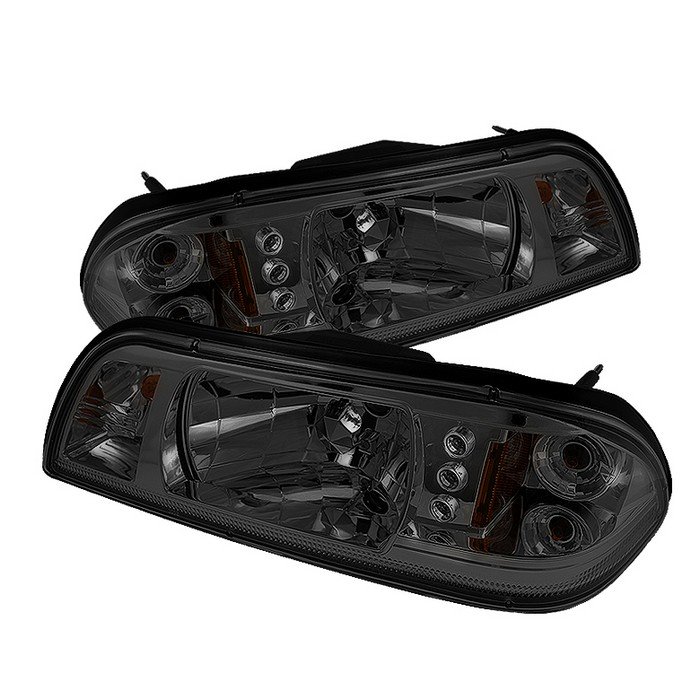 ( Spyder Signature ) Fits Ford Mustang 87-93 1PC LED ( Replaceable LEDs ) Crystal Headlights - Smoke