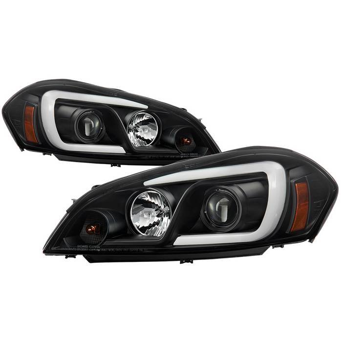 ( Spyder Signature ) Fits Chevy Impala 06-13 / Chevy Monte Carlo 06-07 Projector Headlights - Light Bar - Low Beam-H1(Included) ; High Beam-H1(Included) ; Signal-7443NA(Included) - Black