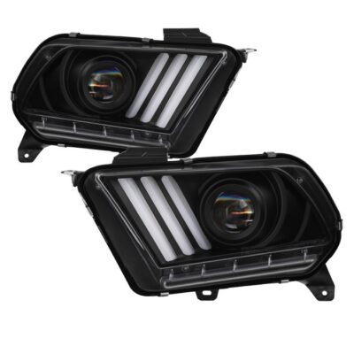 ( Spyder Signature ) Fits Ford Mustang 2010-2014 Halogen Model only (Does Not Fit HID Model) Light Bar Projector Headlights - LED Sequential Turn Signals - Black
