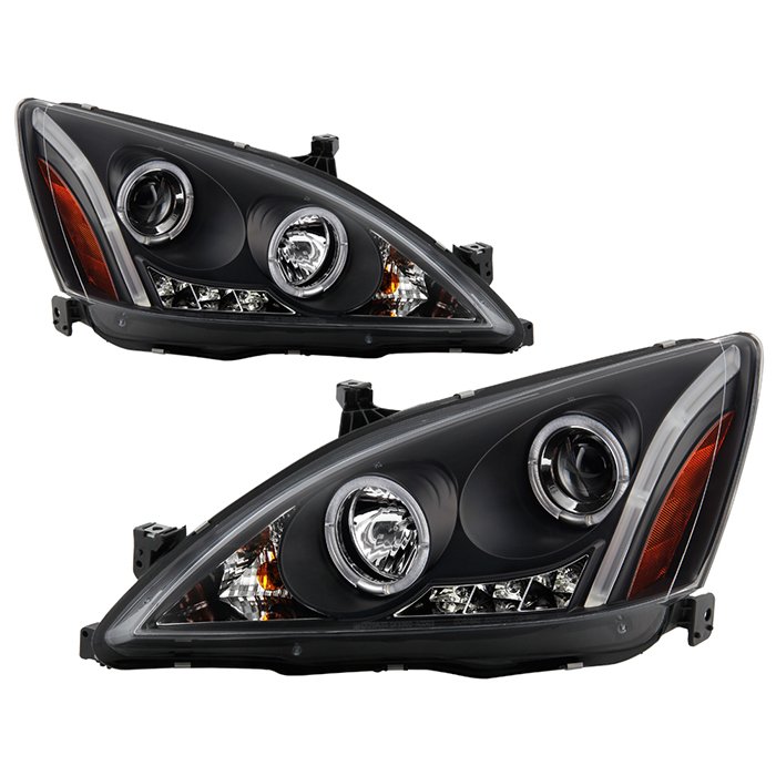 ( Spyder Signature ) Fits Honda Accord 03-07 Projector Headlights - LED Halo - Amber Reflector - LED ( Replaceable LEDs ) - High H1 (Included) - Low H1 (Included) - Black