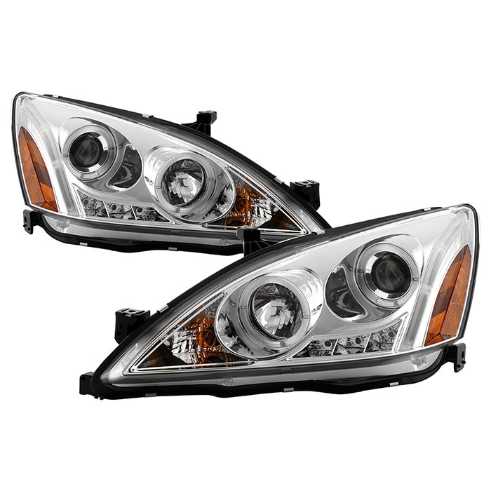 ( Spyder Signature ) Fits Honda Accord 03-07 Projector Headlights - LED Halo - Amber Reflector - LED ( Replaceable LEDs ) - Chrome - High H1 (Included) - Low H1 (Included)