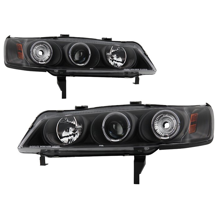( Spyder Signature ) Fits Honda Accord 94-97 1PC Projector Headlights - LED Halo - Amber Reflector - Black - High H1 (Included) - Low H1 (Included)