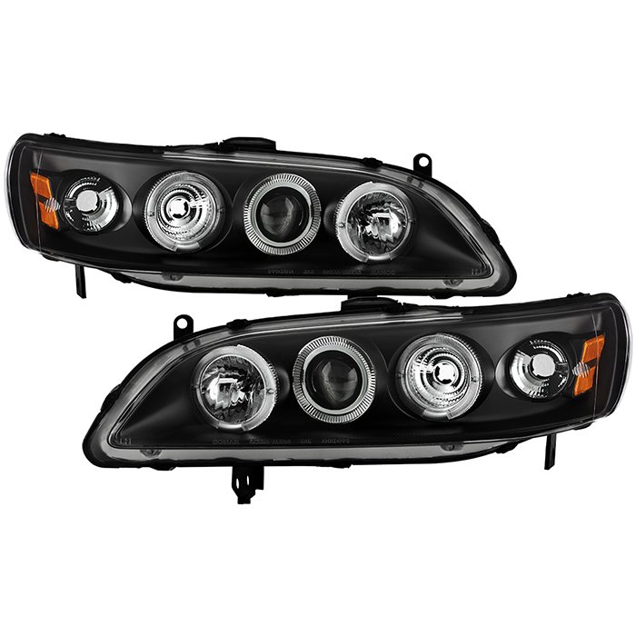 ( Spyder Signature ) Fits Honda Accord 98-02 1PC Projector Headlights - LED Halo - Amber Reflector - Black - High H1 (Included) - Low H1 (Included)