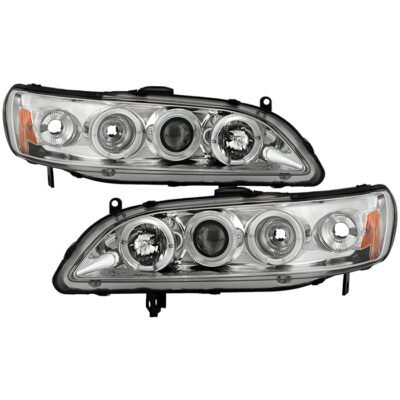 ( Spyder Signature ) Fits Honda Accord 98-02 1PC Projector Headlights - LED Halo - Amber Reflector - Chrome - High H1 (Included) - Low H1 (Included)
