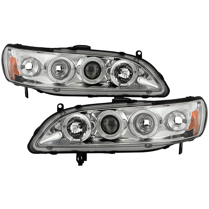 ( Spyder Signature ) Fits Honda Accord 98-02 1PC Projector Headlights - LED Halo - Amber Reflector - Chrome - High H1 (Included) - Low H1 (Included)