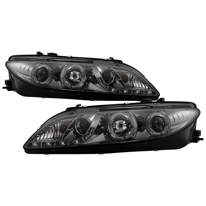 ( Spyder Signature ) Fits Mazda 6 03-05 With Fog Lights Projector Headlights - LED Halo - DRL - Smoke - High H1 (Included) - Low H1 (Included)