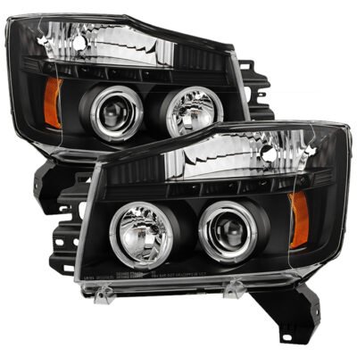 ( Spyder Signature ) Fits Nissan Titan 04-15 / Nissan Armada 04-07 Projector Headlights - LED Halo - LED ( Replaceable LEDs ) - Black - High H1 (Included) - Low 9006 (Not Included)