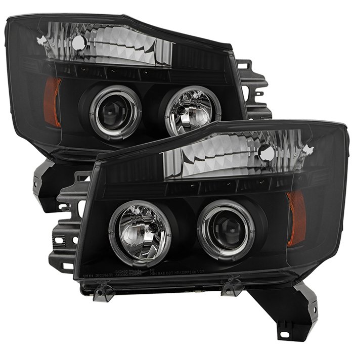 ( Spyder Signature ) Fits Nissan Titan 04-15 / Nissan Armada 04-07 Projector Headlights - LED Halo - LED ( Replaceable LEDs ) - Black Smoke - High H1 (Included) - Low 9006 (Not Included)