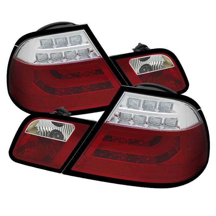 Fits BMW E46 00-03 2Dr Coupe ( Will Not Fit Convertible ) Light Bar LED Tail Lights - Red Clear