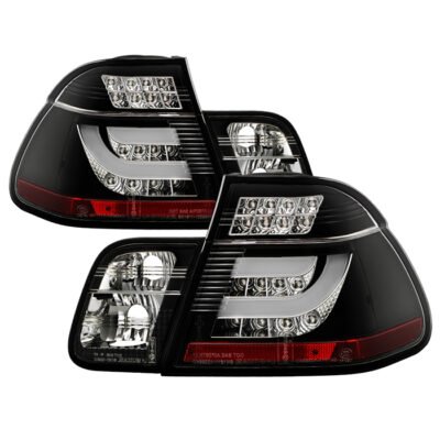 Fits BMW E46 3-Series 02-05 4Dr Light Bar Style LED Tail Lights - Black
