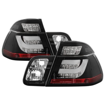 Fits BMW E46 3-Series 99-01 4Dr Light Bar Style LED Tail Lights - Black