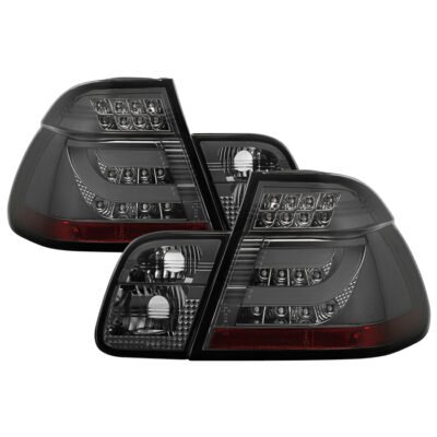 Fits BMW E46 3-Series 99-01 4Dr Light Bar Style LED Tail Lights - Smoke