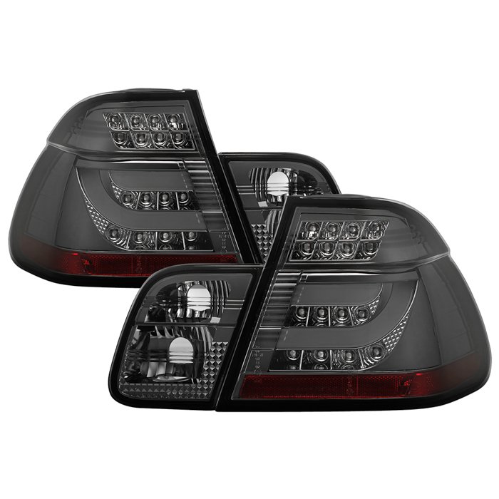 Fits BMW E46 3-Series 99-01 4Dr Light Bar Style LED Tail Lights - Smoke