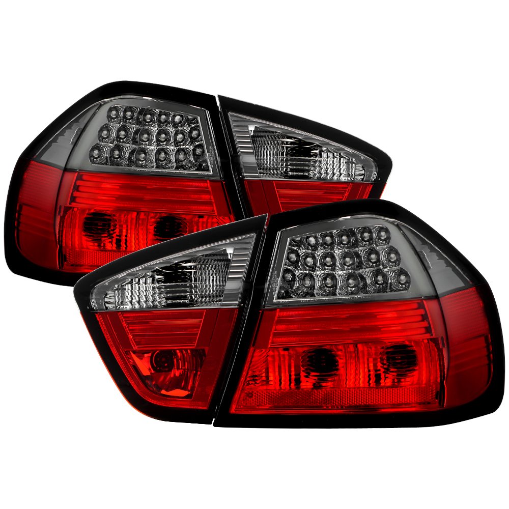 Fits BMW E90 3-Series 06-08 4Dr LED Tail Lights - Red Smoke