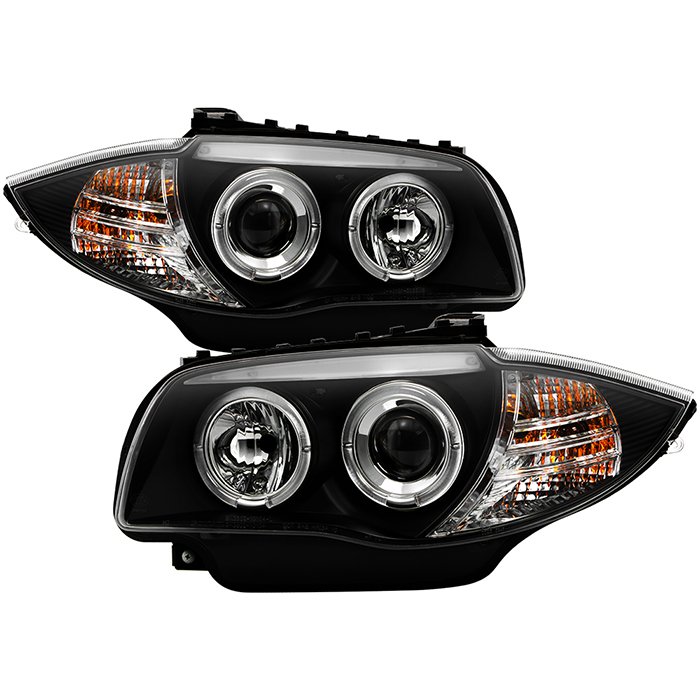 ( Spyder Signature ) Fits BMW E87 1-Series 08-11 Projector Headlights - LED Halo - Black - High H1 (Included) - Low H7 (Included)