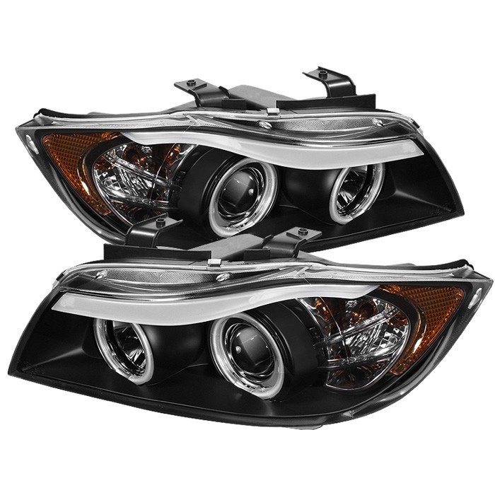 ( Spyder Signature ) Fits BMW E90 3-Series 06-08 4DR Projector Headlights - CCFL Halo -Replaceable Eyebrow Bulb - Black- High H1 (Included) - Low H7 (Included)