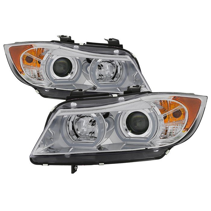 ( Spyder Signature ) Fits BMW E90 3-Series 06-08 4DR Version 2 Projector Headlights - AFS HID Model Only ( Not Compatible with Halogen Model ) - Light Bar DRL - Chrome
