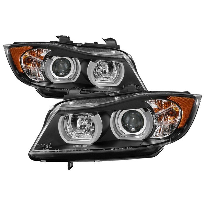 ( Spyder Signature ) Fits BMW E90 3-Series 06-08 4DR Version 2 Projector Headlights - HID model Non AFS Only ( Not compatible with Halogen model and HID model With AFS ) - Light Bar DRL - Black