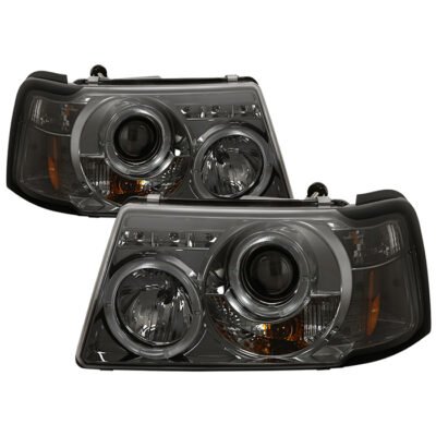 ( Spyder Signature ) Fits Ford Ranger 01-11 1PC Projector Headlights - LED Halo - LED ( Replaceable LEDs ) - Smoke - High H1 (Included) - Low H1 (Included)