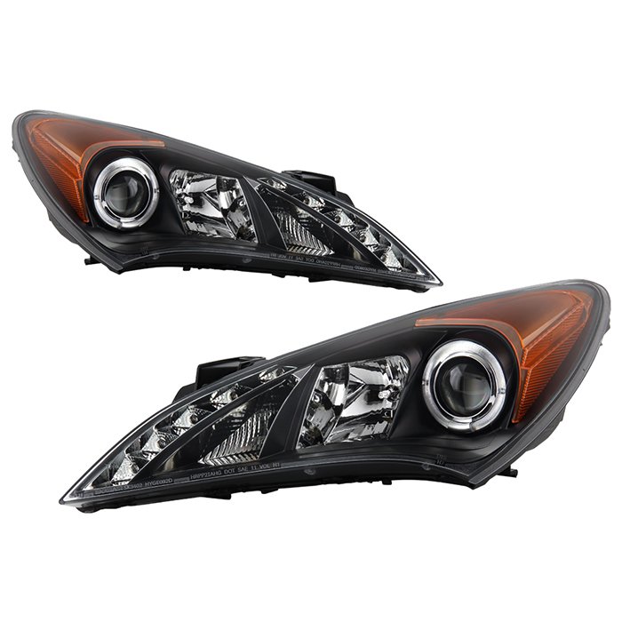 ( Spyder Signature ) Fits Hyundai Genesis 10-12 Projector Headlights - Halogen Model Only ( Not Compatible With Xenon/HID Model ) - LED Halo - DRL - Black - High H1 (Included) - Low H7 (Included)