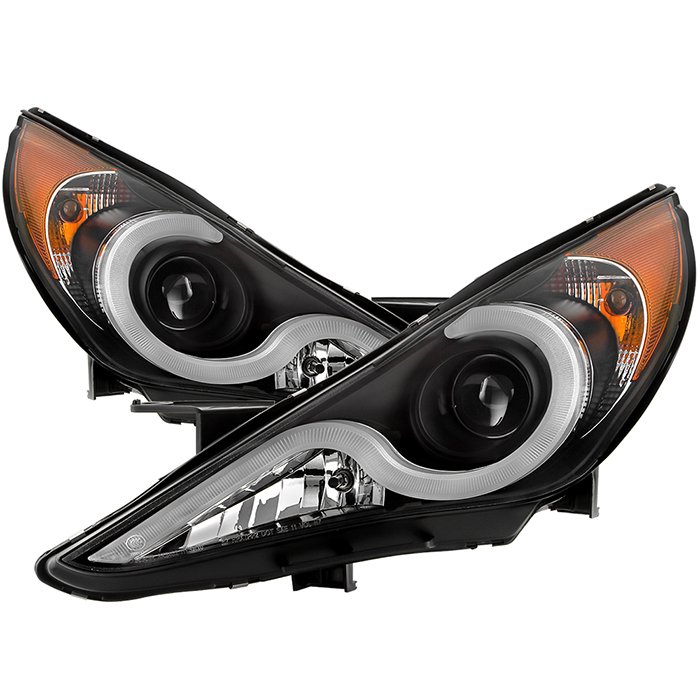 ( Spyder Signature ) Fits Hyundai Sonata 11-13 Verson 2 Projector Headlights ( Does Not Fit Hybrid Model ) - Light Bar DRL - Black - High H7 (Included) - Low H7 (Not Included)