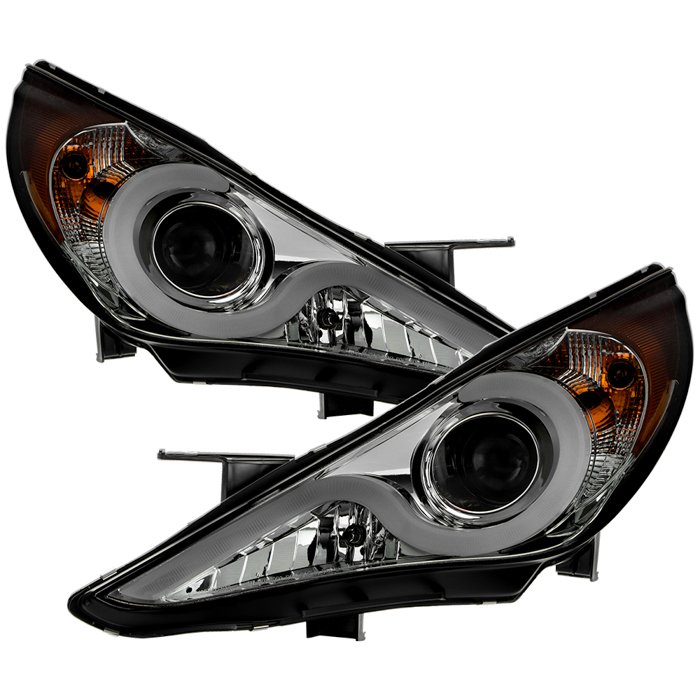 ( Spyder Signature ) Fits Hyundai Sonata 11-13 Verson 2 Projector Headlights ( Does Not Fit Hybrid Model ) - Light Bar DRL - Chrome - High H7 (Included) - Low H7 (Not Included)