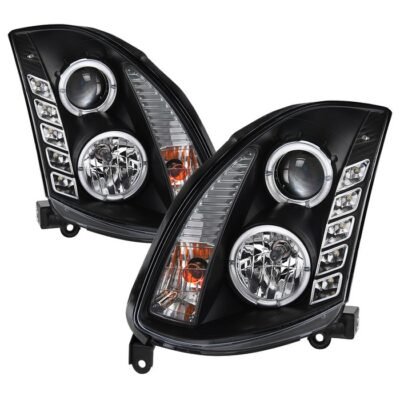 ( Spyder Signature ) Fits Infiniti G35 03-07 2DR Projector Headlights - Xenon/HID Model Only ( Not Compatible With Halogen Model ) - LED Halo - DRL - Black - High H4 (Included) - Low D2R (Not Included)