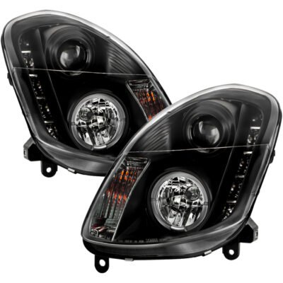 ( Spyder Signature ) Fits Infiniti G35 03-04 4DR Projector Headlights - Halogen Model Only ( Not Compatible With Xenon/HID Model ) - LED Halo - DRL - Black - High H4 (Included) - Low H1 (Included)