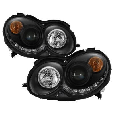 ( Spyder Signature ) Fits Mercedes Benz CLK 03-09 Projector Headlights - Halogen Model Only ( Not Compatible With Xenon/HID Model ) - LED Halo - DRL - Black - High H1 (Included) - Low H7 (Included)