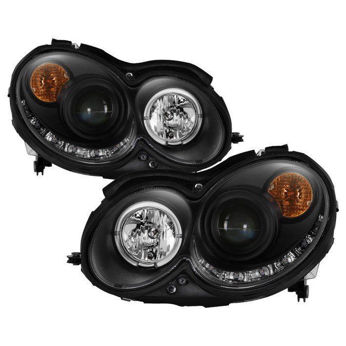 ( Spyder Signature ) Fits Mercedes Benz CLK 03-09 Projector Headlights - Halogen Model Only ( Not Compatible With Xenon/HID Model ) - LED Halo - DRL - Black - High H1 (Included) - Low H7 (Included)