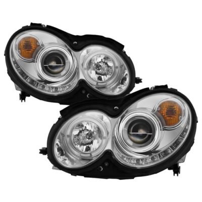 ( Spyder Signature ) Fits Mercedes Benz CLK 03-09 Projector Headlights - Halogen Model Only ( Not Compatible With Xenon/HID Model ) - LED Halo - DRL - Chrome - High H1 (Included) - Low H7 (Included)