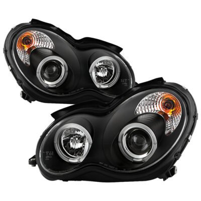 ( Spyder Signature ) Fits Mercedes Benz C-Class 01-05 4 Dr Only Projector Headlights - Halogen Model Only ( Not Compatible With Xenon/HID Model ) - LED Halo - Black - High H1 (Included) - Low H7 (Included)