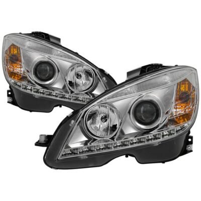 ( Spyder Signature ) Fits Mercedes Benz C-Class 08-11 Projector Headlights - Halogen Model Only ( Not Compatible With Xenon/HID Model ) (will lose AFS function) - DRL - Chrome - High H1 (Included) - Low H7 (Included)