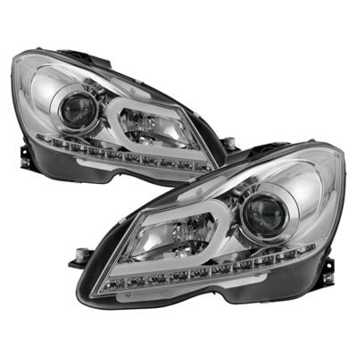 ( Spyder Signature ) Fits Mercedes Benz W204 C-Class 12-13 Projector Headlights - Halogen Model Only ( Not Compatible With Xenon/HID Model ) - DRL - Chrome - High H1 (Included) - Low H7 (Included)