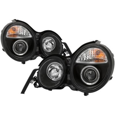 ( Spyder Signature ) Fits Mercedes Benz E-Class 95-99 Projector Headlights - LED Halo - Black - High H1 (Included) - Low H7 (Included)