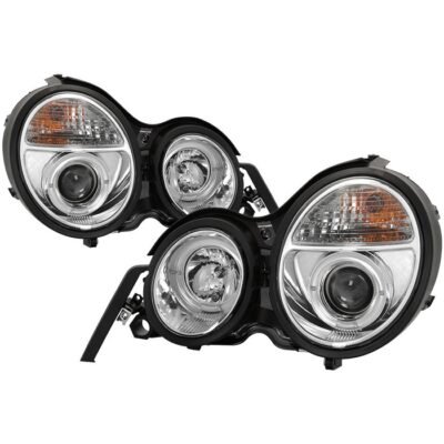 ( Spyder Signature ) Fits Mercedes Benz E-Class 95-99 Projector Headlights - LED Halo - Chrome - High H1 (Included) - Low H7 (Included)