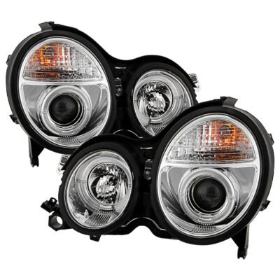 ( Spyder Signature ) Fits Mercedes Benz E-Class 00-02 Projector Headlights - LED Halo - Chrome - High H1 (Included) - Low H7 (Included)