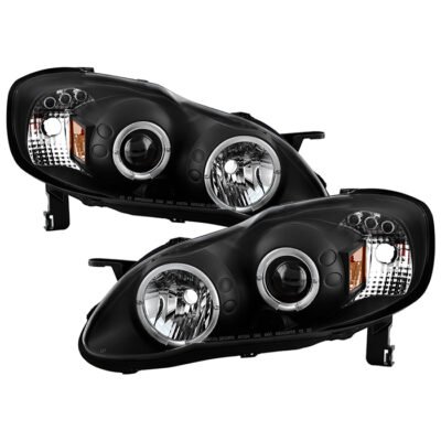 ( Spyder Signature ) Fits Toyota Corolla 03-08 Projector Headlights - LED Halo- LED ( Replaceable LEDs ) - Black - High 9005 (Not Included) - Low H1 (Included)