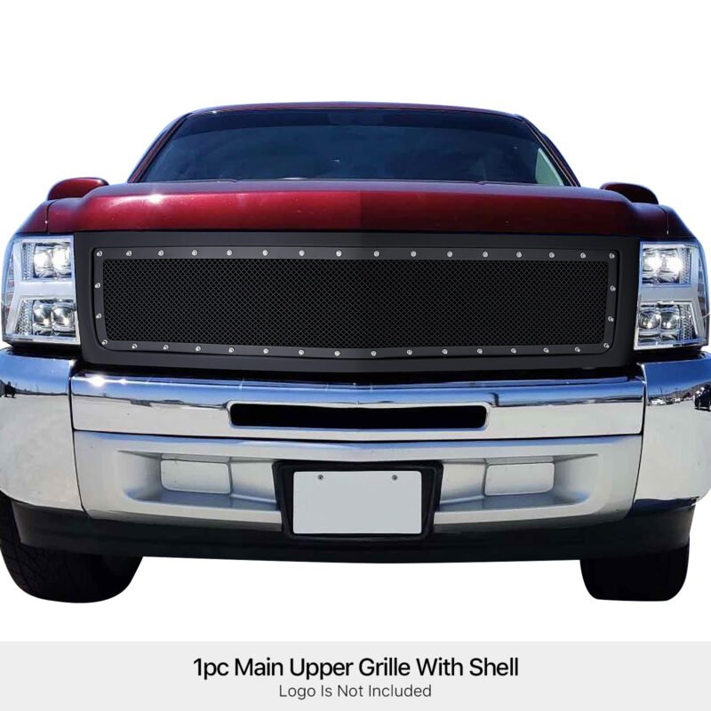 Fits 2007-2013 Chevy Silverado 1500 (only for models with logo height exceeding center bar) Main Upper Package Grille - Image 2