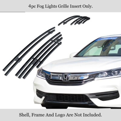 Fits 2016-2017 Honda Accord Sedan Fog Light Cover Black Stainless Steel Billet Grille
