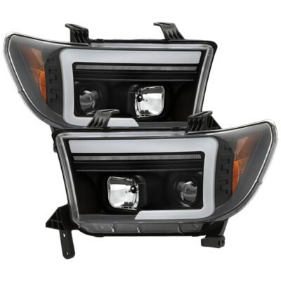 ( Spyder Platinum ) Fits Toyota Tundra 07-09 / Toyota Sequoia 08-10 Projector Headlights - Black - Low Beam: LED Included - High Beam: H1(Included) - Turn Signal: Sequential LED