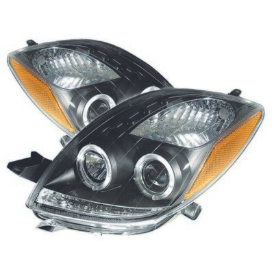 ( Spyder Signature ) Fits Toyota Yaris 06-08 2DR Projector Headlights - LED Halo- LED ( Replaceable LEDs ) - Black - High H1 (Included) - Low H1 (Included)