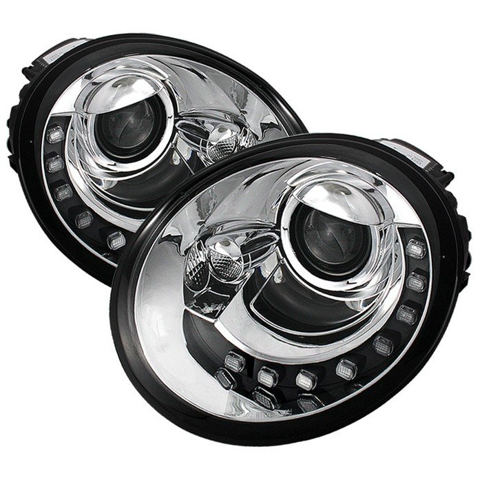 ( Spyder Signature ) Fits Volkswagen Beetle 1998-2005 Projector Headlights - DRL - Chrome