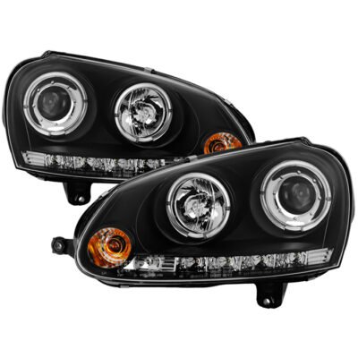 ( Spyder Signature ) Fits Volkswagen GTI 06-09 / Jetta 06-09 / Rabbit 06-09 Projector Headlights (does not fit the R32) - Halogen Model Only ( Not Compatible With Xenon/HID Model ) - LED Halo - DRL - Black - High H1 (Included) - Low H1 (Included)