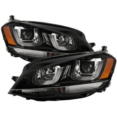 ( Spyder Signature ) Fits Volkswagen Golf VII 14-19 (Halogen model only) Projector Headlights - DRL LED - Black Stripe - Low Beam-H7(Not Included) ; High Beam-H1(Insluded) ; Signal-PY21W(Included) - Black