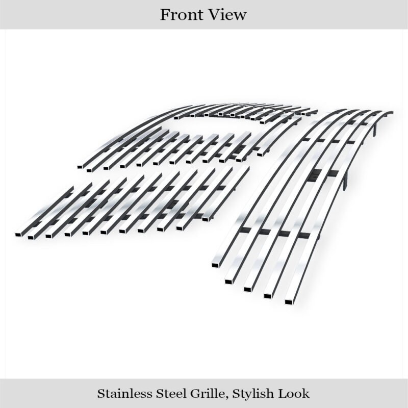 Fits 2005-2007 Nissan Pathfinder With Logo Show/2005-2008 Nissan Frontier With Logo Show Main Upper + Lower Bumper Stainless Steel Billet Grille