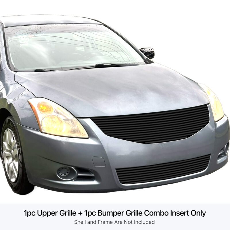 Fits 2010-2012 Nissan Altima Sedan Main Upper + Lower Bumper Black Stainless Steel Billet Grille - Image 3