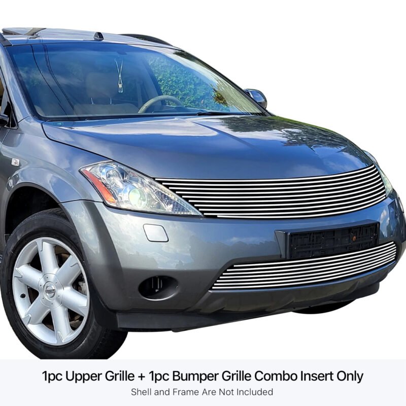 Fits 2003-2008 Nissan Murano Main Upper + Lower Bumper Stainless Steel Billet Grille - Image 2