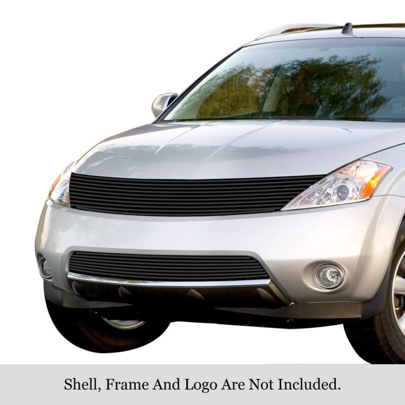 Fits 2003-2008 Nissan Murano Main Upper + Lower Bumper Black Stainless Steel Billet Grille - Image 3